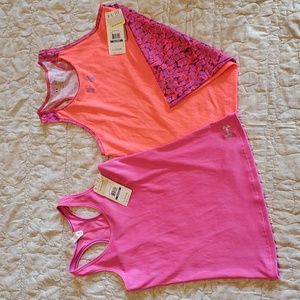 2 Under Armour XL Youth Tank Tops Fitted & Loose Leopard Print Pink NEW 💥